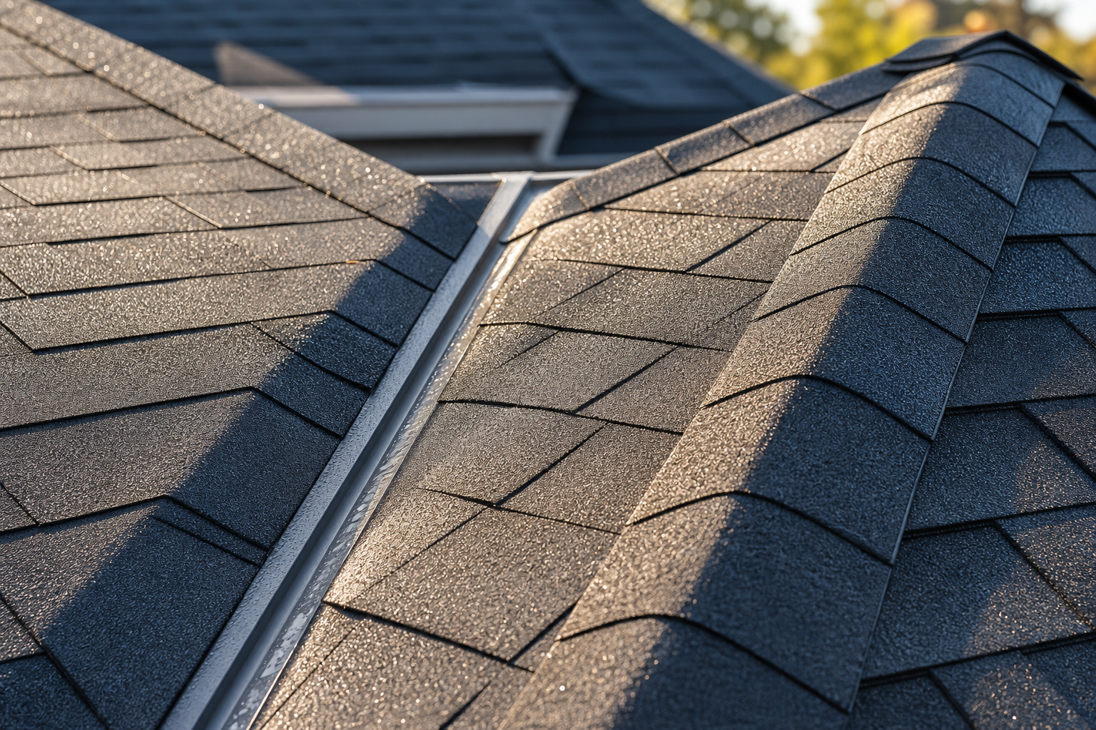 New architectural shingles with valley flashing