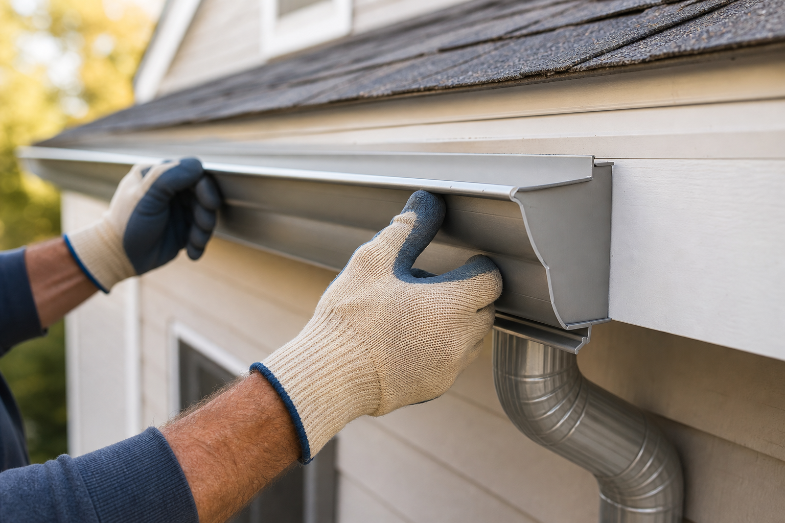Seamless gutter being installed